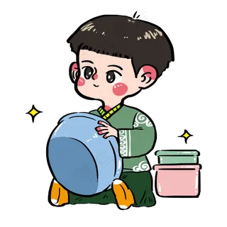 五一劳动节穿着汉服努力擦盆子的