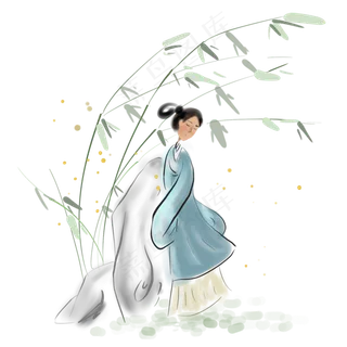 假山旁边的仕女,免抠元素