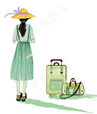青春旅行卡通手绘行李,免抠元素