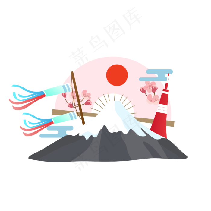 矢量卡通樱花扇子,免抠元素