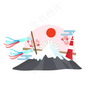 矢量卡通樱花扇子,免抠元素