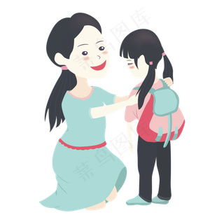 卡通手绘母亲节母女俩