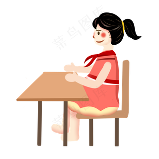 儿童节便屏风手绘坐在课桌前的小