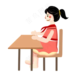 儿童节便屏风手绘坐在课桌前的小