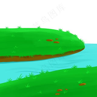 草地绿色小草春天小河,免抠元素