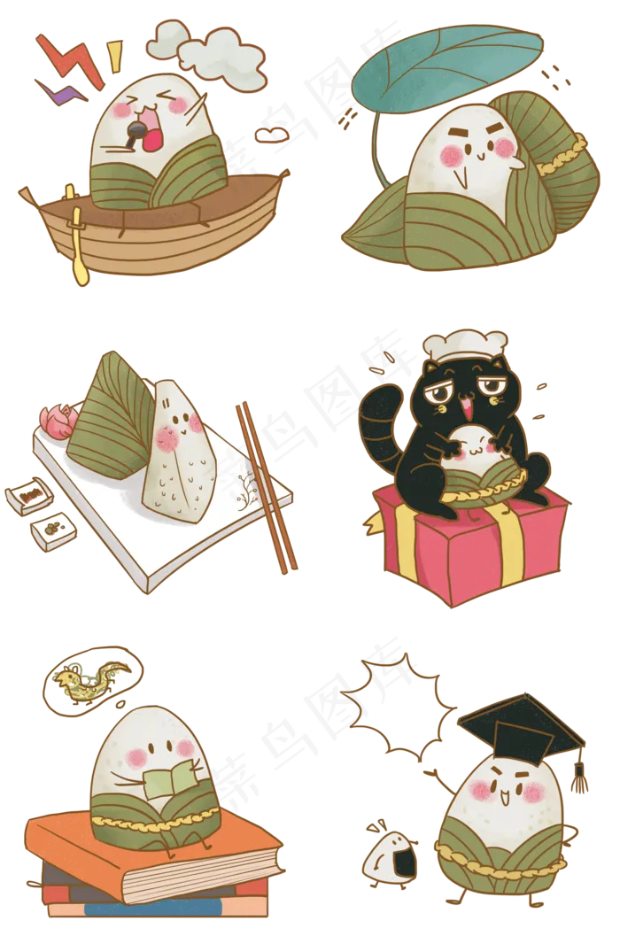 端午节日系平面设计粽子动态手绘(2000X3020(DPI:300))psd模版下载