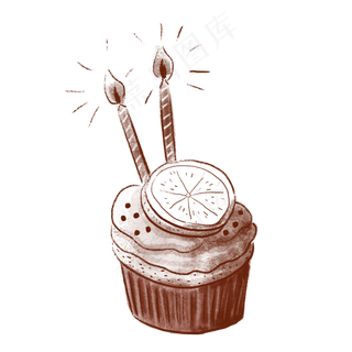 手绘速写风纸杯蛋糕和蜡烛PNG免抠