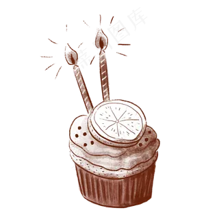 手绘速写风纸杯蛋糕和蜡烛PNG免抠