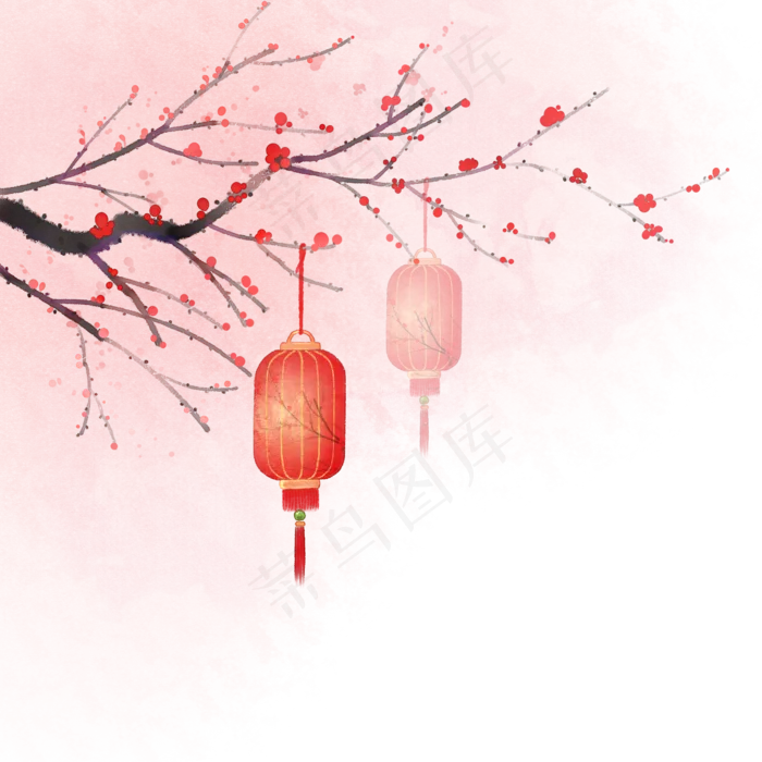 中国风新年梅花灯笼,免抠元素(2000X2000(DPI:300))psd模版下载
