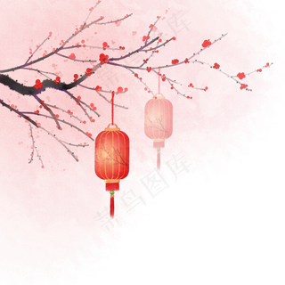 中国风新年梅花灯笼,免抠元素
