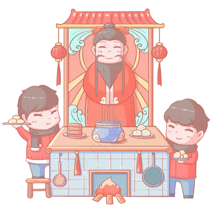 2019农历新年小年祭灶王卡通手绘�,免抠元素(4000X4000(DPI:300))psd模版下载