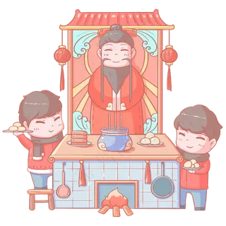 2019农历新年小年祭灶王卡通手绘�,免抠元素