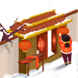 贴对联迎新年女孩,免抠元素