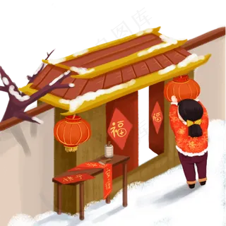 贴对联迎新年女孩,免抠元素