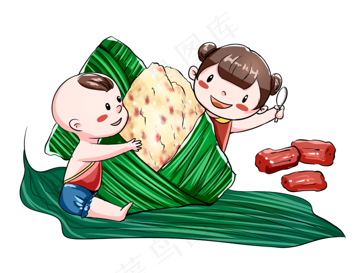 两个小孩吃粽子(2600X2000(DPI:300))psd模版下载