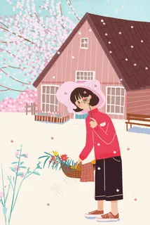 春天卡通小清新小女孩春游配图 春天卡通小清新小女孩春游配图