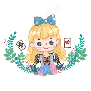 小清新萌系可爱女孩花草叶装饰手