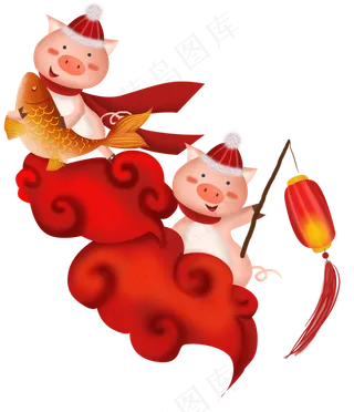 2019猪年祥云上的小猪,免抠元素