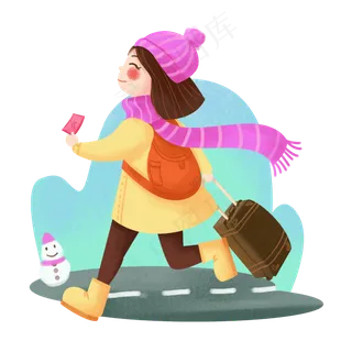 2020鼠年春运卡通人物之奔跑赶车�,免抠元素