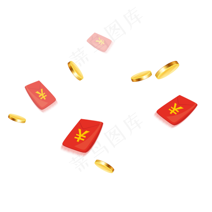 红色红包金币元素,免抠元素(3000*3000px)psd模版下载