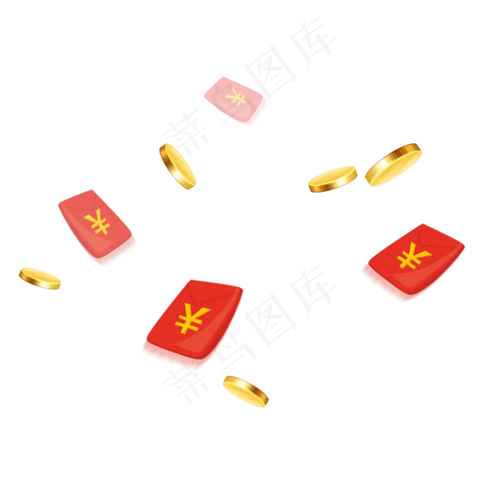 红色红包金币元素,免抠元素(3000*3000px)psd模版下载