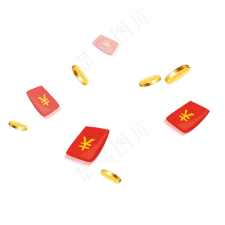 红色红包金币元素,免抠元素