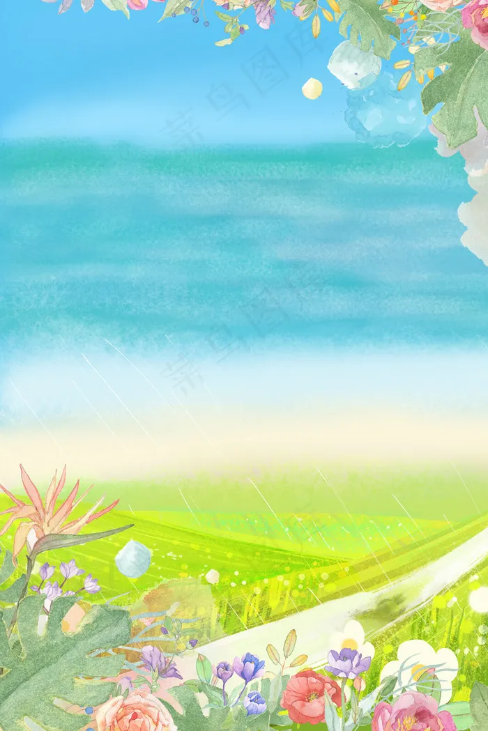 惊蛰绿色草地花草psd分层banner(3545*5315px 	      )psd模版下载