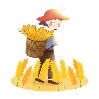芒种背麦子女孩png素材