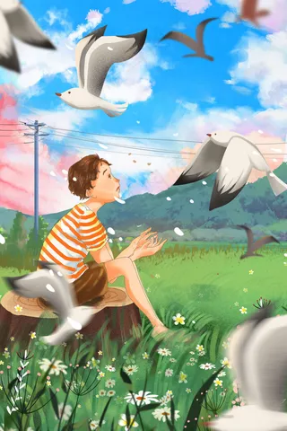 治愈唯美清新人物保护环境风景夏至春天