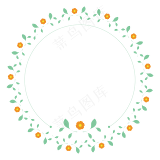 橘色六瓣花可爱小叶子矢量边框