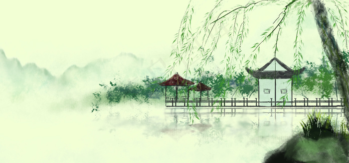 淘宝天猫古风服装淡绿色中国风banner(1920*900px 	       )psd模版下载