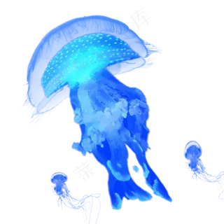 蓝色透明水纹章鱼水母元素,免抠元素
