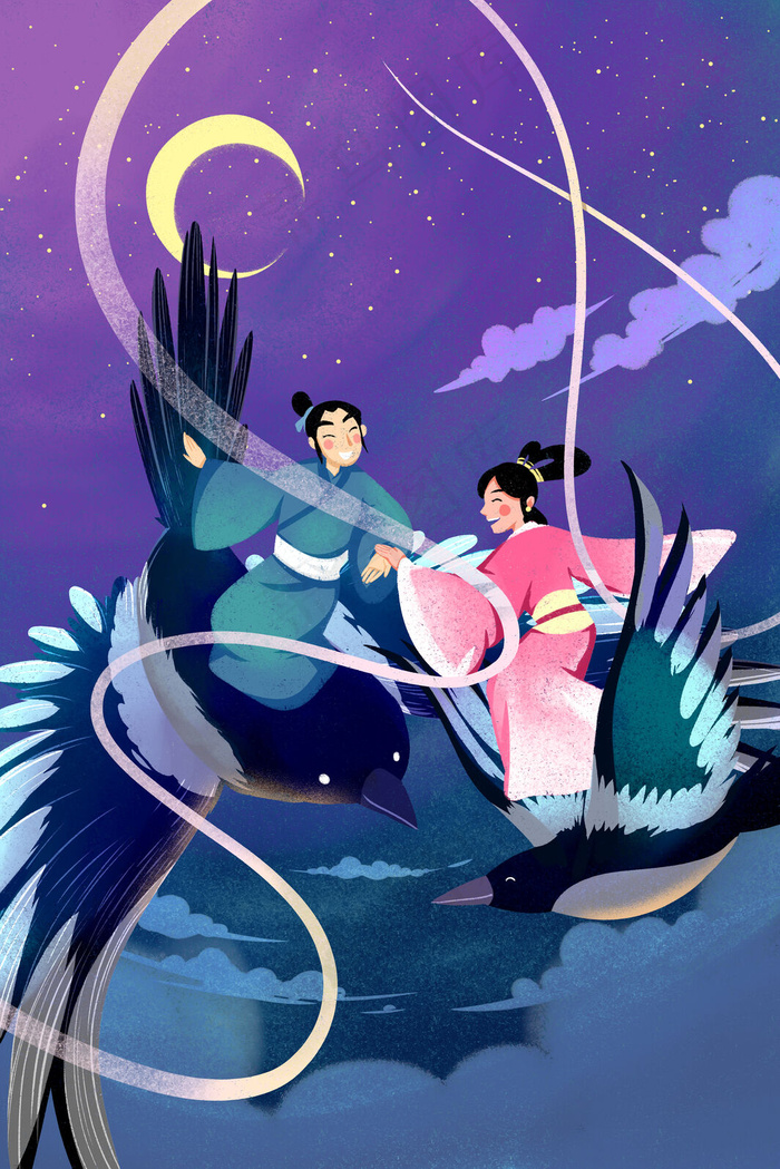 卡通手绘风七夕配图