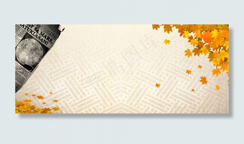 简约枫叶报纸眼睛纹理渐变背景