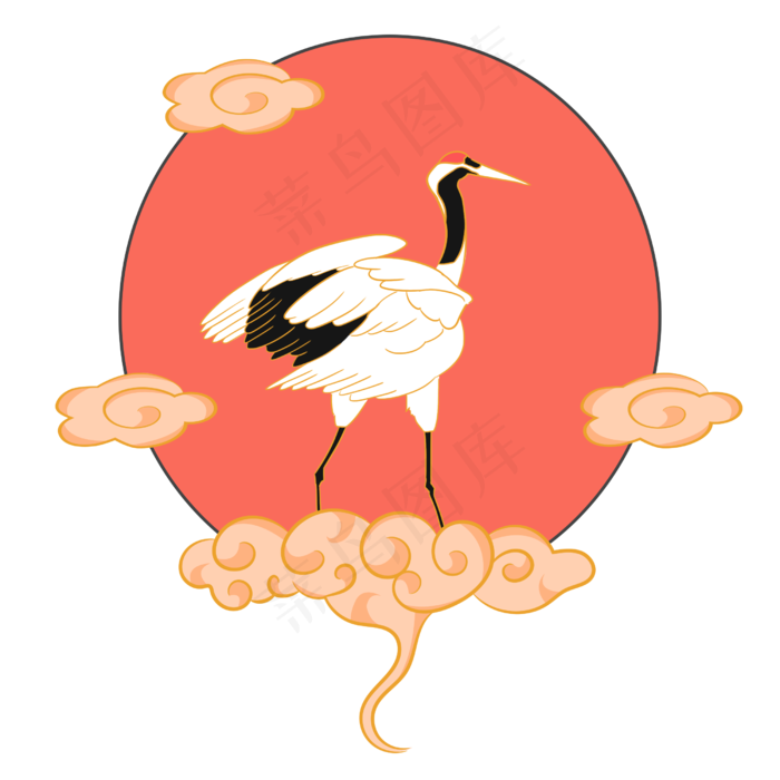仙鹤中国红祥云丹顶鹤装饰(2500X2500(DPI:300))psd模版下载