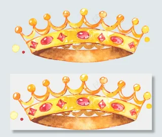 水彩手绘公主金色皇冠,免抠元素