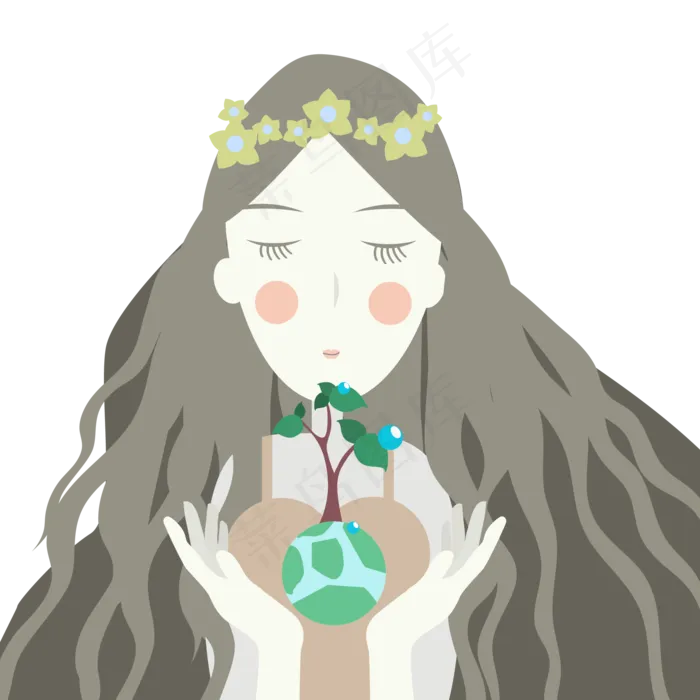 手捧树苗的植树女孩