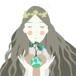 手捧树苗的植树女孩