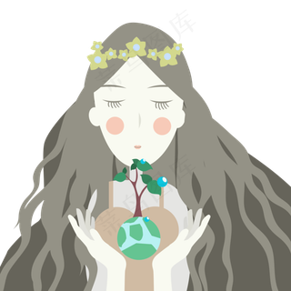 手捧树苗的植树女孩