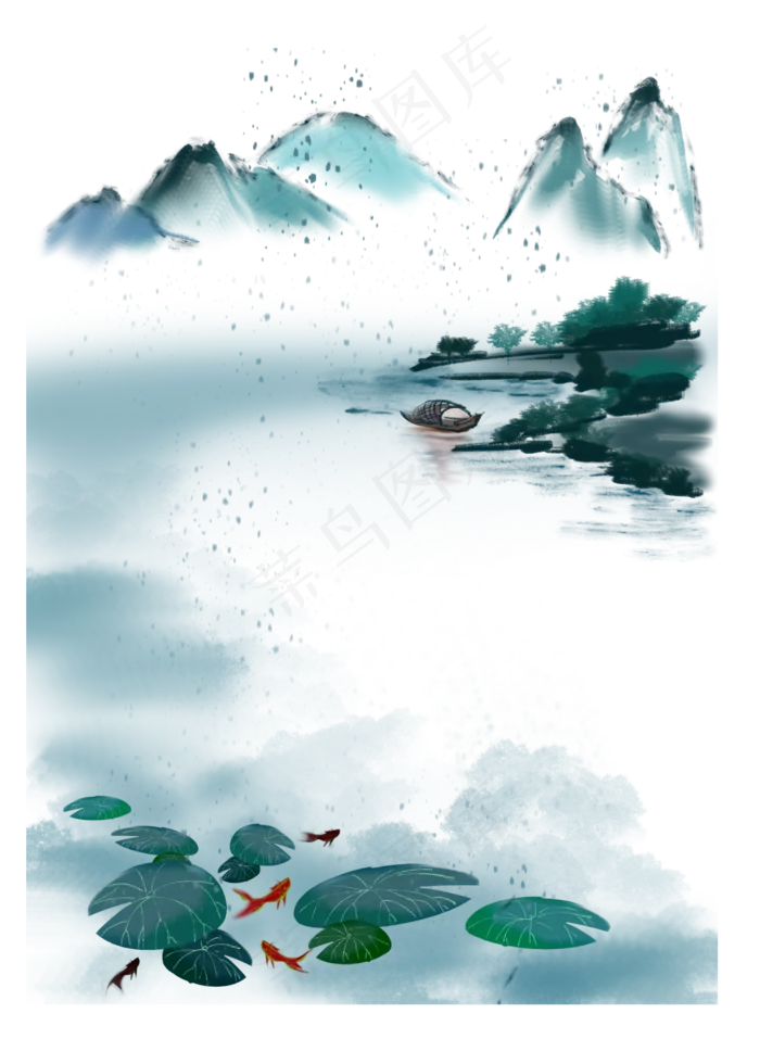 清明节水墨山水(2000X2800(DPI:300))psd模版下载