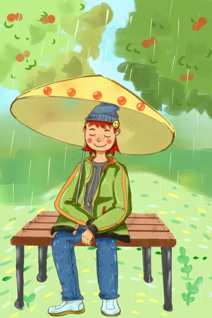 谷雨春天下雨打伞春游(3545X5315(DPI:299))psd模版下载