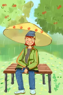谷雨春天下雨打伞春游