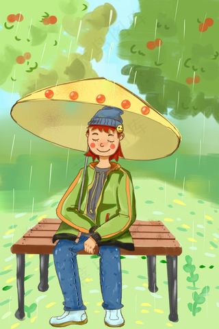 谷雨春天下雨打伞春游