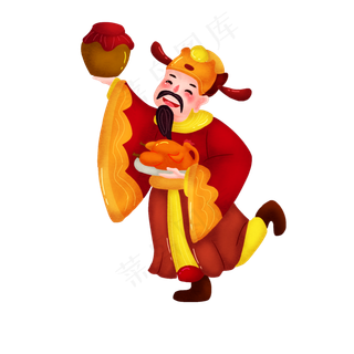 手绘灶王爷png图,免抠元素