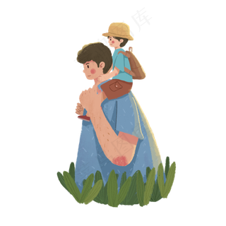 手绘夸张风和父亲去郊游