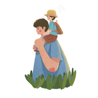 手绘夸张风和父亲去郊游