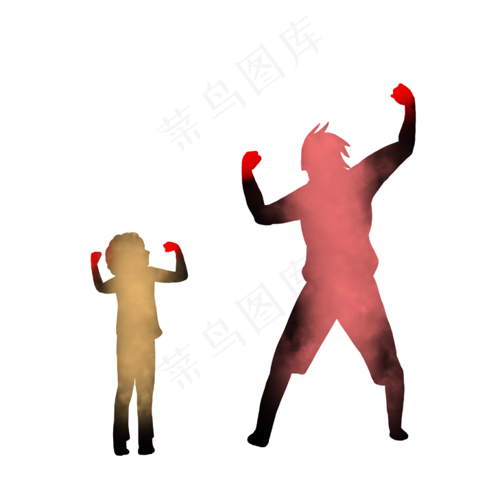 卡通父亲与孩子温馨剪影