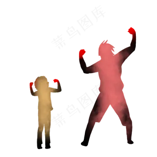 卡通父亲与孩子温馨剪影