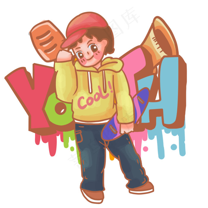 滑板街头涂鸦少年