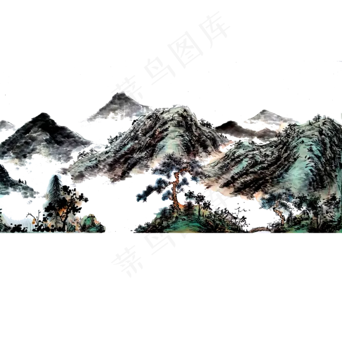 山水水墨风景PNG树山(4000X4000(DPI:300))psd模版下载